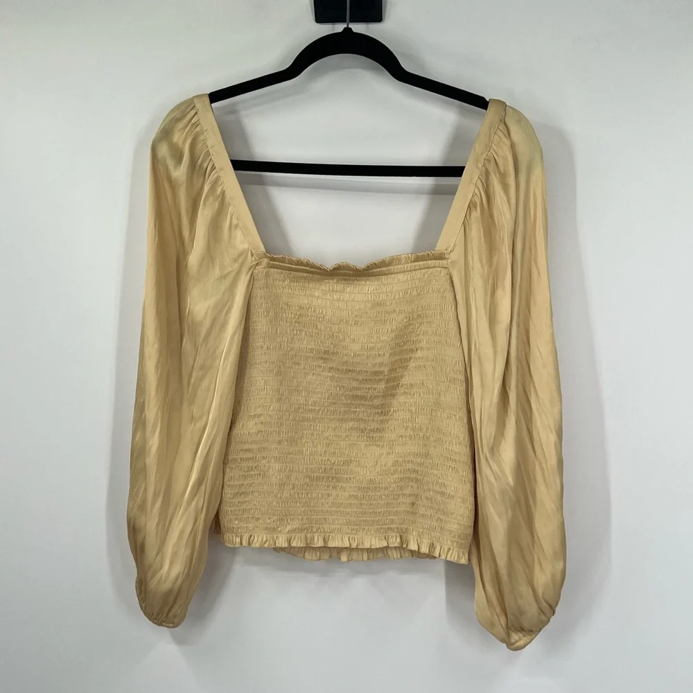 J. Crew Squareneck Smocked Featherweight Satin Cropped Top